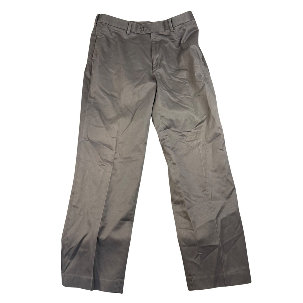 Perry Ellis Portfolio Mens Gray 100% Cotton Dress Pants 36x32 Straight Leg Flat